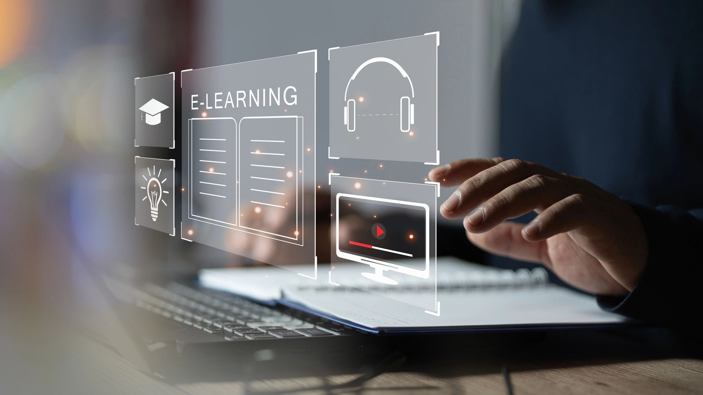 A person is using a laptop to learn