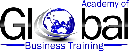 A blue and white globe with the words business training in it.